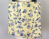 Yellow and Blue Floral Motif Market Bag, Tote Bag, Beach Bag, Project Bag