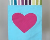 Heart Pink and Aqua Blue Market Bag, Tote Bag, Beach Bag, Project Bag