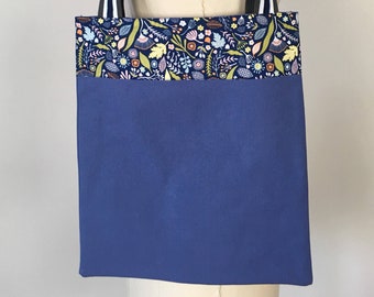 Blue and floral trim Market Bag, Tote Bag, Beach Bag, Project Bag