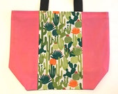 Fuchsia and Cactus Print Market Bag, Tote Bag, Beach Bag, Project Bag, Eco-Friendly, One of a Kind