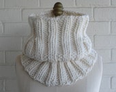Handmade, One of a Kind, Warm and Cozy Ivory Cream Winter White Wool Cowl Neck Warmer Scarf, Made in USA - 100% wool