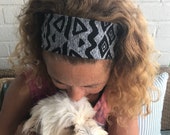 Black and Gray print Headband - Unisex/ Yoga headband/ training headband