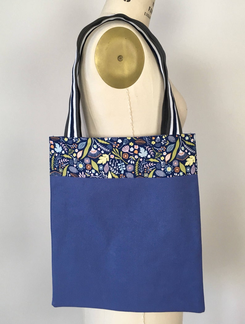 Project Bag Beach Bag Tote Bag Blue and floral trim Market Bag
