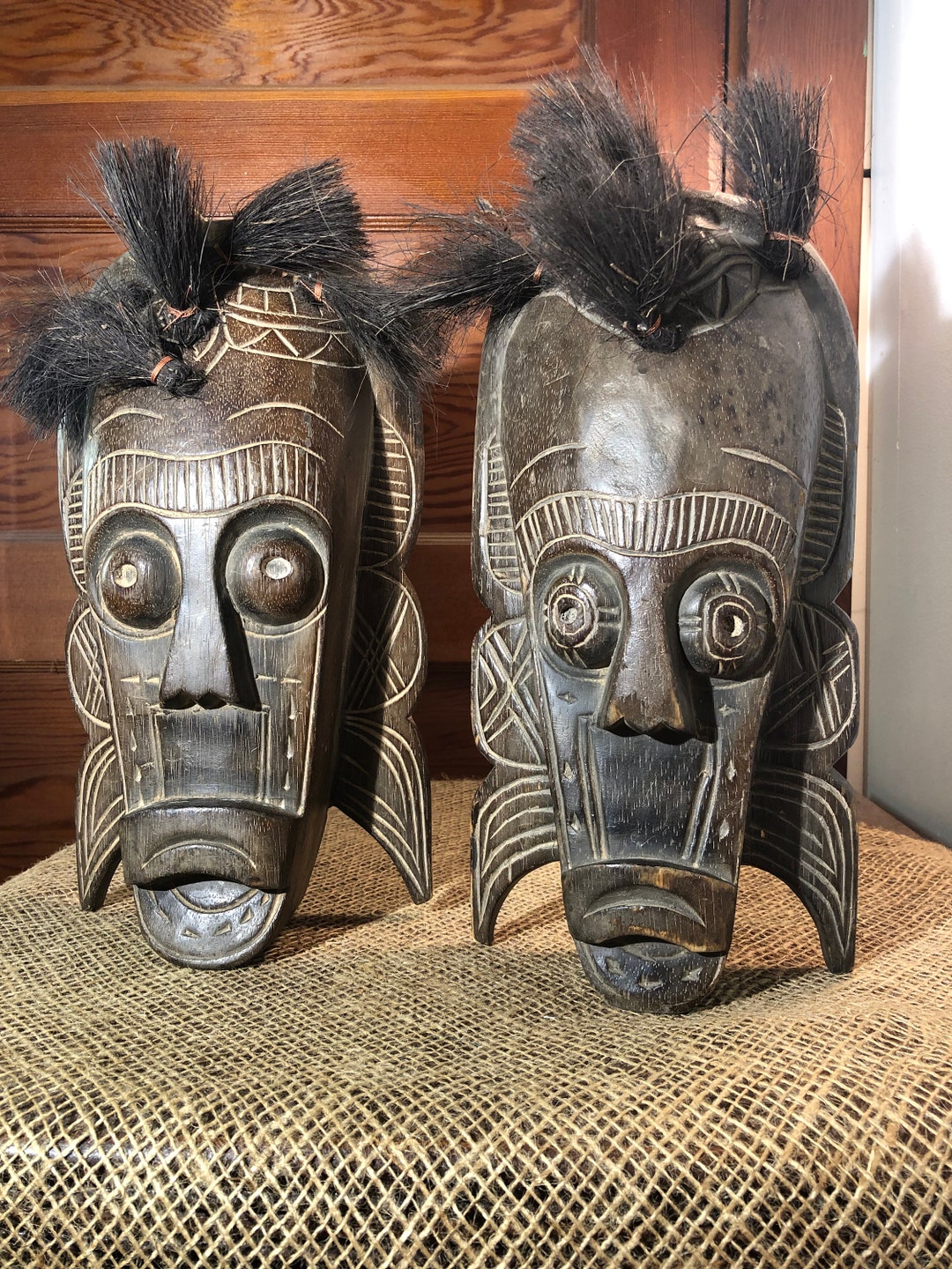 Pair of Carved Wood Indonesian Masks Etsy
