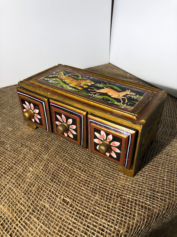 Wood Hand Painted Jewelry/ keepsake Box, Jewelry Ches… Gem