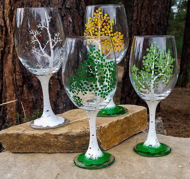 Choose from all 4 Seasons of Aspen from Colorful Colorado, Personalized Wine Glasses image 1