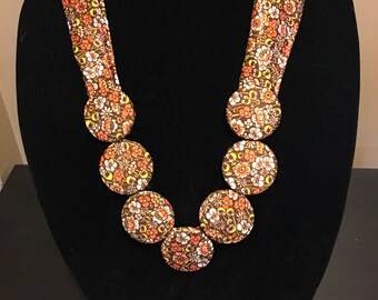 Statement Necklace made from 70's Flower Power Fabric