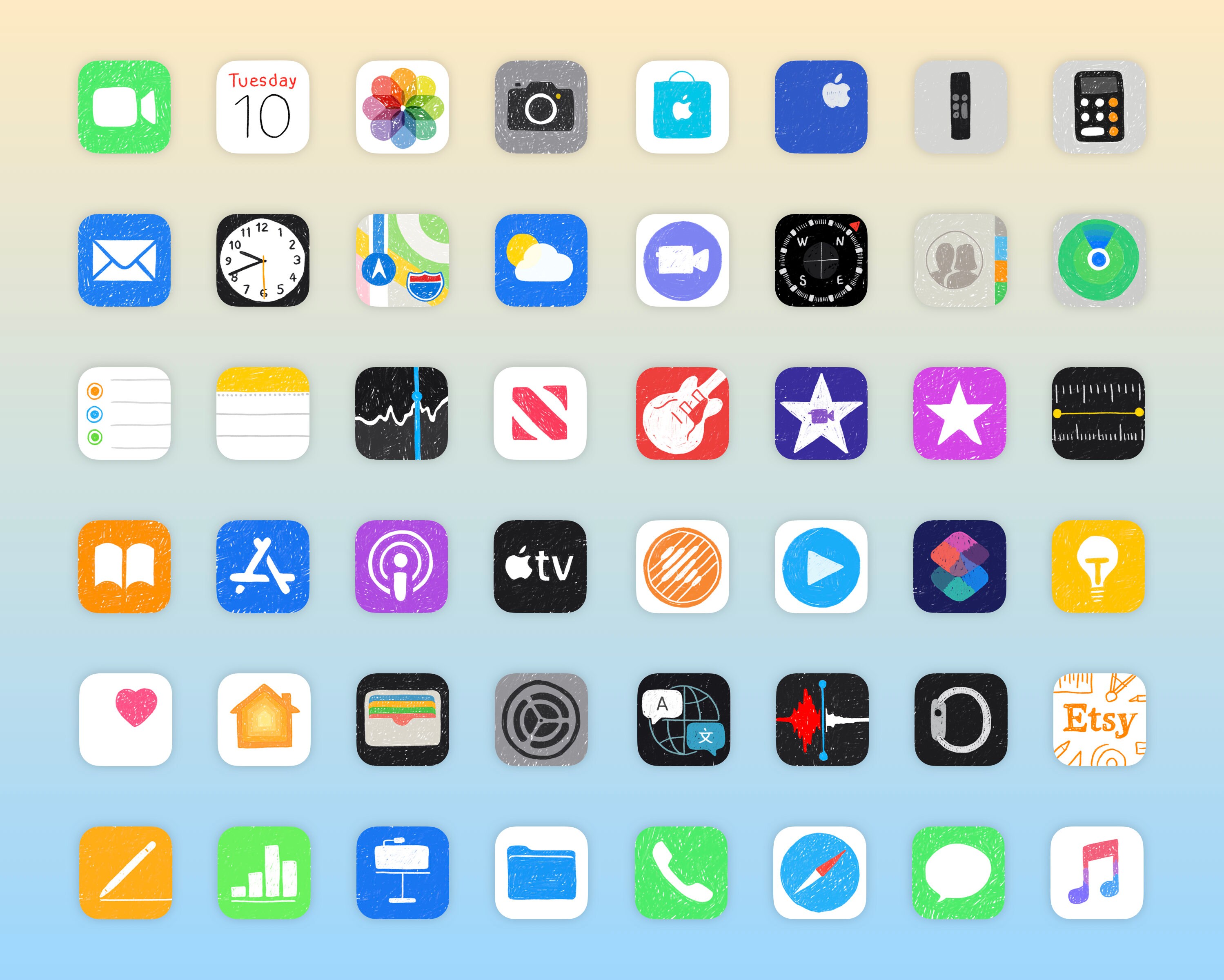 IOS 14 Doodle Theme App Icons Pack Custom Order 10 custom Etsy