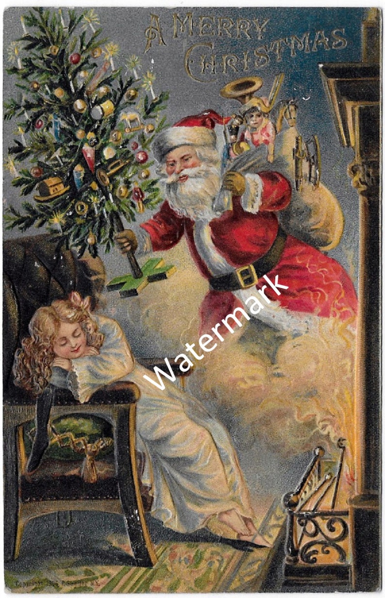 SANTA CLAUS PICTURE CHRISTMAS CHILDREN TOYS FRAMED PRINT 8X10