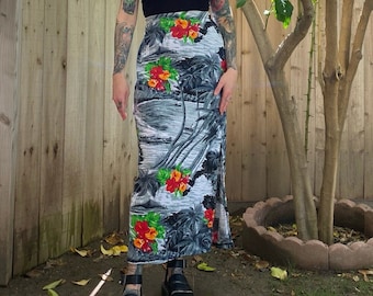 Y2K 2000’s Grey Hawaiian Print Maxi Skirt