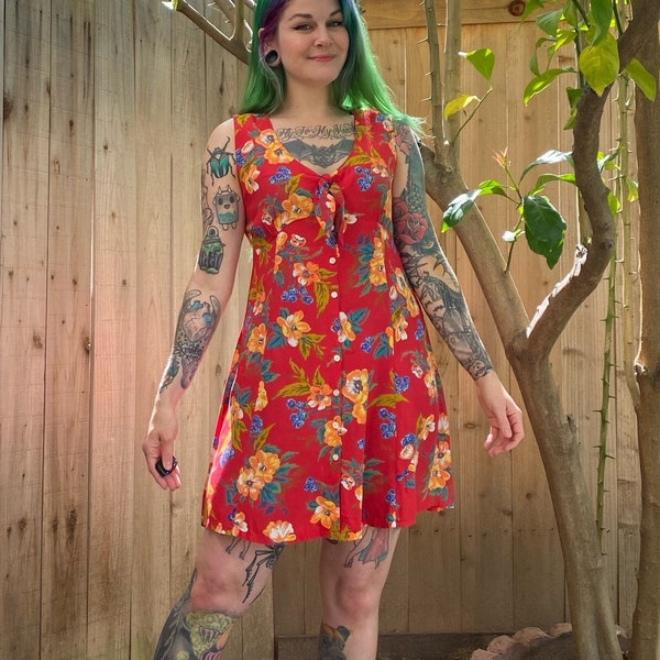 Vintage 1990’s Red Floral Mini Dress by Gap