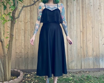 Vintage 1970’s Black Dress with Chiffon Detail on Bust