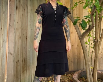 Vintage 1940’s Black Dress with Lace Sleeves