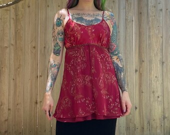 Vintage 1990’s Red Paisley Satin Lingerie Top with Empire Waist
