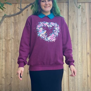 Vintage 1990’s Magenta Sweatshirt with Floral Heart Graphic