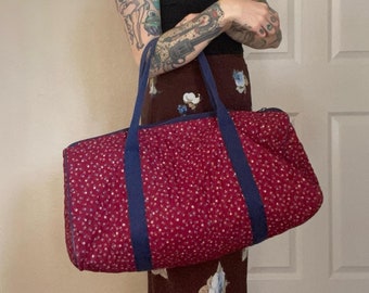 Vintage 1990er Jahre Seesack mit rotem Blumenmuster