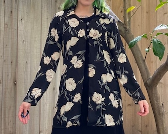 Vintage 1990’s Sheer Black and White Floral Blouse