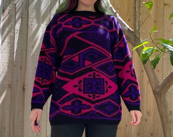 Vintage 1980’s Pink and Purple Geometric Sweater