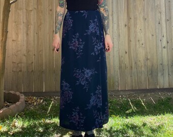 Vintage 1990’s Blue Floral Silk Skirt