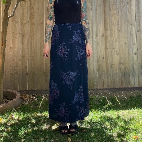 Vintage 1990’s Blue Floral Silk Skirt