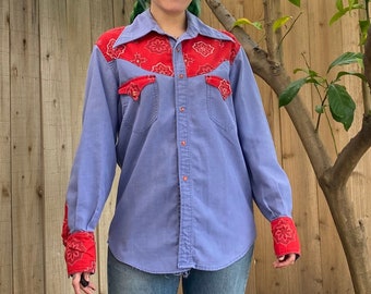 Vintage 1970’s Bandana Print Men’s Pearl Snap Shirt