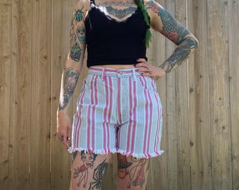 Vintage 1980’s Blue and Pink Denim Striped Shorts