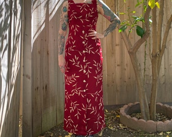 Vintage 1990’s Red Leaf Print Maxi Dress