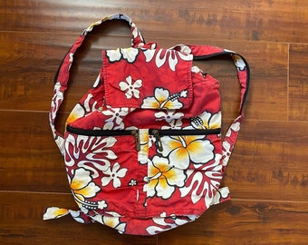 Y2K 2000’s Red And White Hibiscus Print Backpack