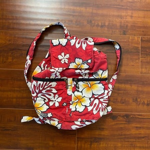 Y2K 2000’s Red And White Hibiscus Print Backpack