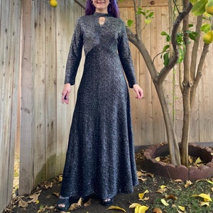 Vintage 1970’s Silver Lurex long Sleeve Maxi Dress