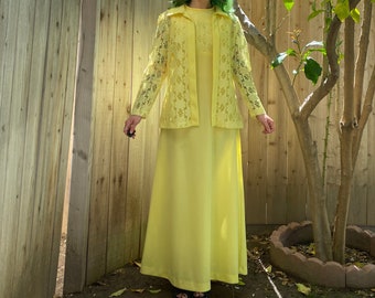 Vintage 1970’s Yellow Dress and Lace Shirt Set