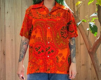 Vintage 1960’s Men’s Orange Hawaiian Shirt