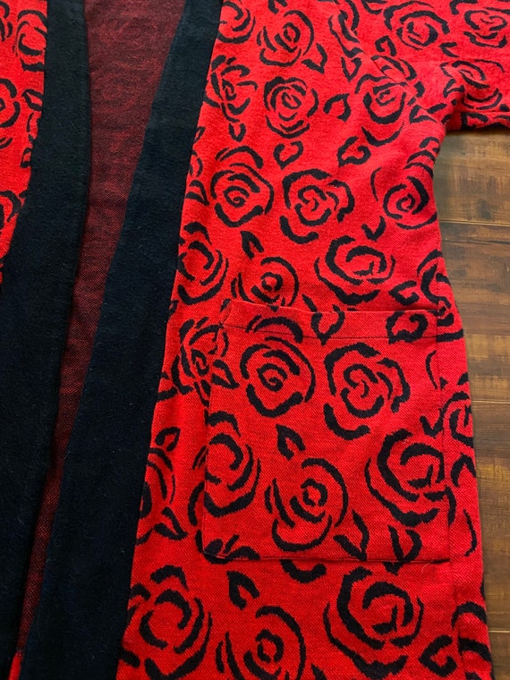 Vintage 1980’s Red Rose Print Cardigan - image 8