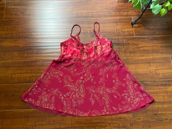 Vintage 1990’s Red Paisley Satin Lingerie Top wit… - image 6