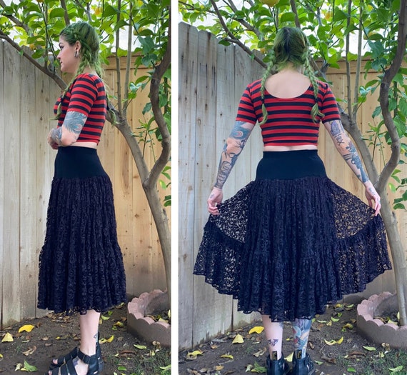 Vintage 1980’s Black Lace Layered Skirt - image 2