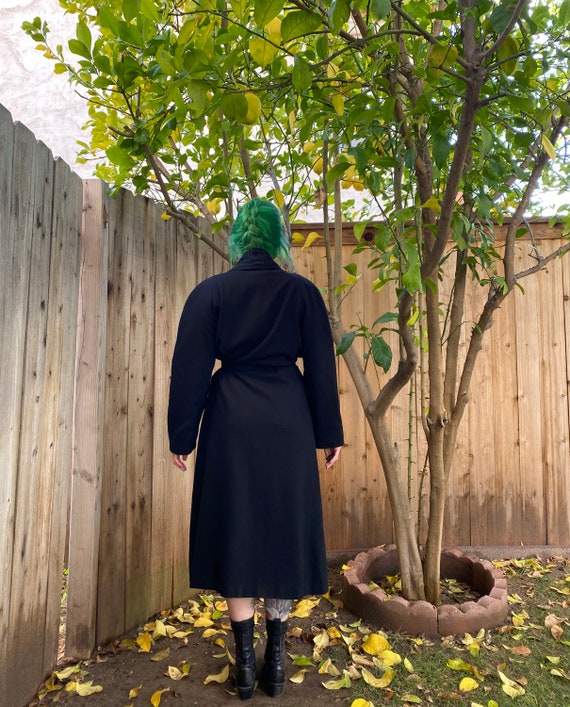 Vintage 1980’s Black Wool Coat with Waist Tie - image 2