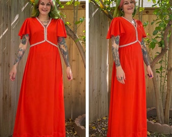 Vintage 1970’s Red Maxi Dress with Silver Detail
