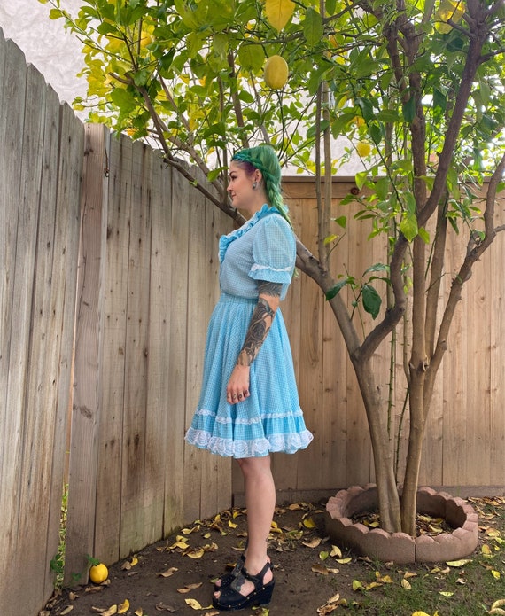 Vintage 1970’s Blue Gingham Skirt and Shirt Set - image 2