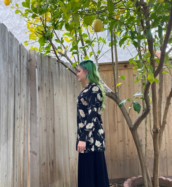 Vintage 1990’s Sheer Black and White Floral Blouse - image 3