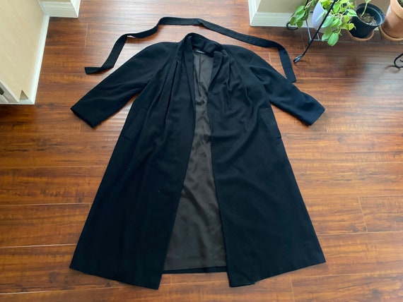 Vintage 1980’s Black Wool Coat with Waist Tie - image 5