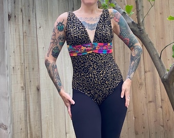 Vintage 1980’s Black and Gold Swimsuit by Oscar De La Renta