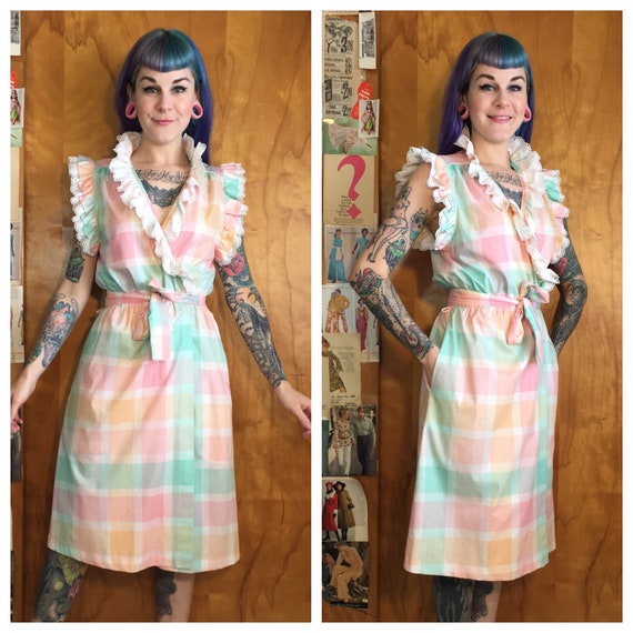 Vintage 1980’s Pastel Plaid Wrap Dress