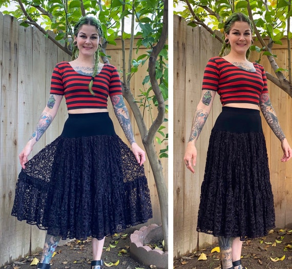 Vintage 1980’s Black Lace Layered Skirt - image 1