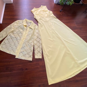 Vintage 1970s Yellow Dress and Lace Shirt Set image 3