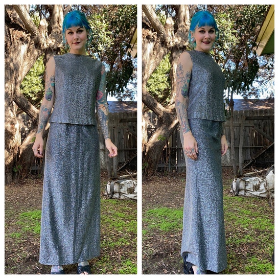 Vintage 1970’s Silver Lurex 2 Piece Set - image 1