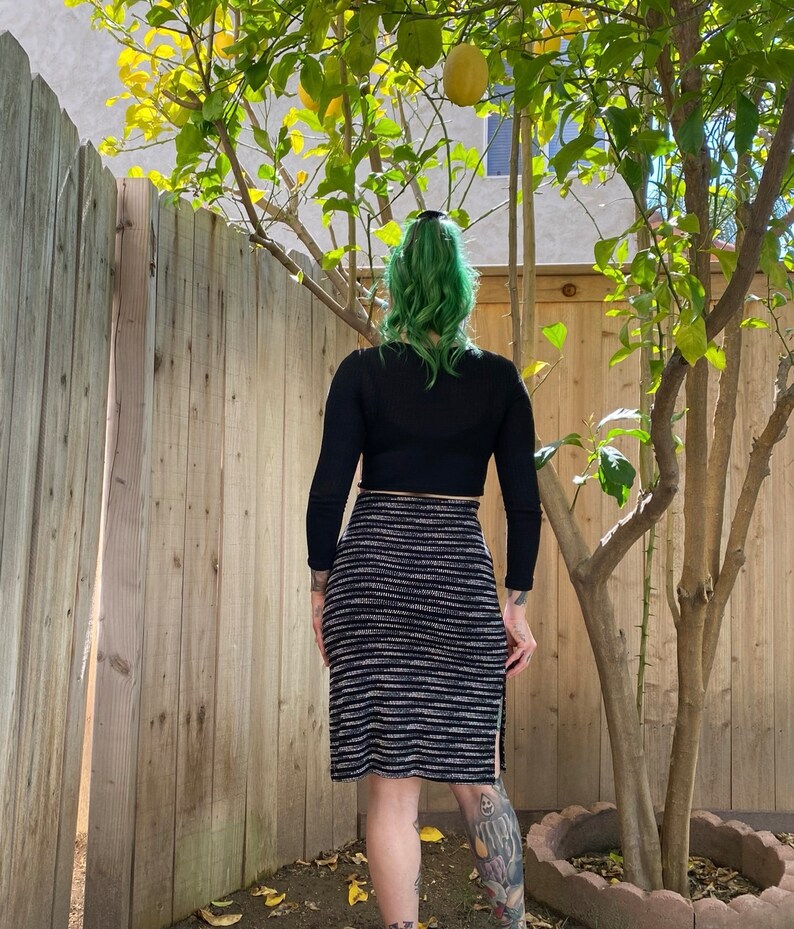 Y2K 2000s Stretchy Black Pencil Skirt with Dots image 2