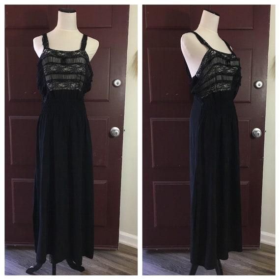 Vintage 1940’s Long Black Slip with Lace