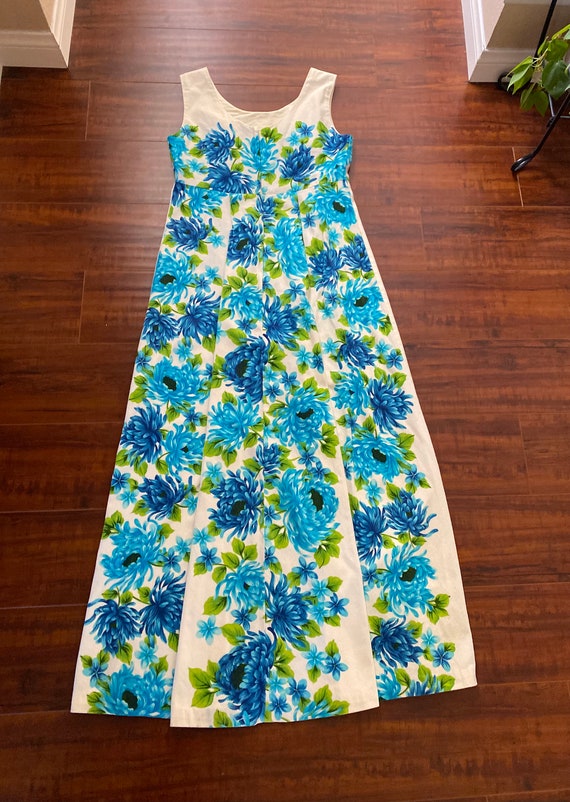 Vintage 1970’s Blue Floral Hawaiian Maxi Dress - image 5