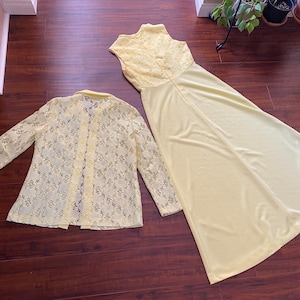 Vintage 1970s Yellow Dress and Lace Shirt Set image 4