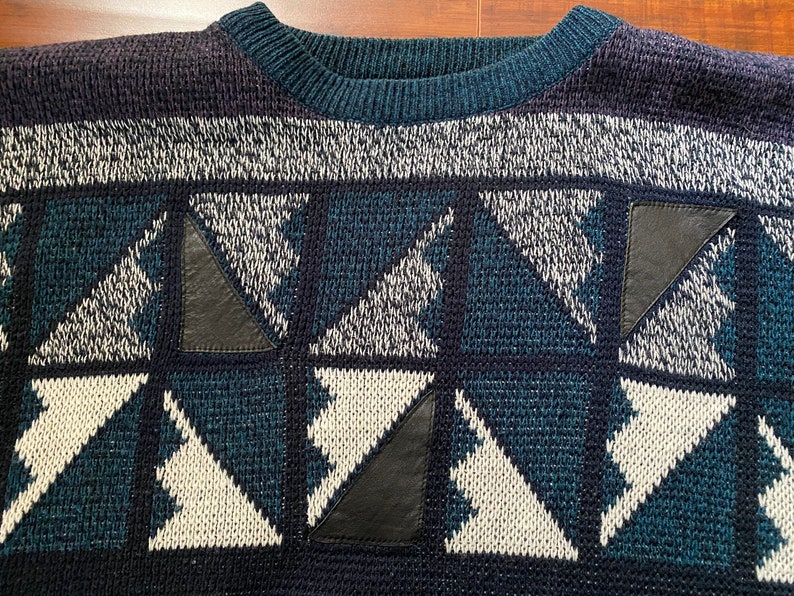 Vintage 1980e Blue and Black Geometric Sweater image 9